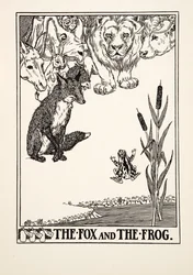 Der Fuchs und der Frosch, aus Hundert Fabeln von Äsop, veröffentlicht 1903 (Gravur)