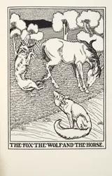 Der Fuchs, der Wolf und das Pferd, aus Fontaine Fabeln, veröffentlicht 1905