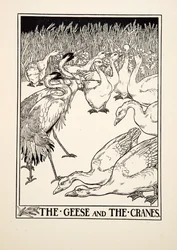 Die Gänse und die Kraniche, aus Hundert Fabeln von Aesop, veröffentlicht 1903