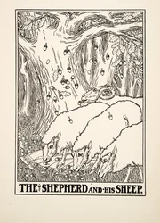 Der Hirte und seine Schafe, aus Hundert Fabeln von Aesop, veröffentlicht 1903