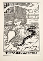 Die Schlange und die Feile, aus Hundert Fabeln von Äsop, veröffentlicht 1903 (Gravur)