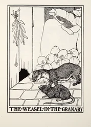 Das Wiesel im Kornspeicher, aus Fontaine Fables, veröffentlicht 1905