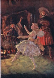 Hinten in der Höhle erschien eine kleine Figur in wolkigem Weiß, aus Little Women, veröffentlicht von Associated Newspapers Limited, ca. 1940