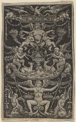 Ornamenttafel mit einer Satyrin, die zwei Kinder füttert
