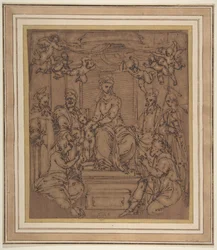 Jungfrau und Kind auf dem Thron mit dem heiligen Antonius Abt, dem heiligen Petrus, dem heiligen Paulus, 1522-23