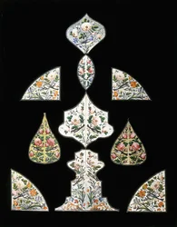 Eine Gruppe von zehn Qajar-Spiegelgemälden, dekoriert mit verschiedenen Blumen und sitzenden Vögeln, frühes 19. Jahrhundert