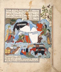 Ein schlafender Mann wird in seinem Zelt enthauptet, ca. 1560