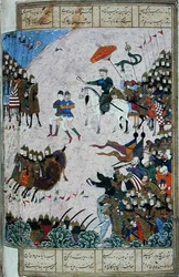 Schlacht zwischen Isfandiyar und Arjasp, Illustration aus dem 
