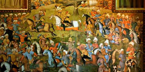 Schlacht von Taher-Abad oder Schlacht von Merv mit dem Sieg von Schah Ismail I. über Muhammad Shaybani Khan, Empfangshalle, Chehel Sotun, 1647