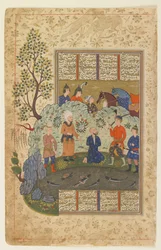 Kay Khusraw bereitet sich vor, Afrasiyab zu enthaupten, ca. 1590-1600