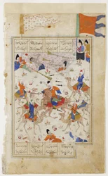 Majnun beobachtet die Schlacht der Clans, ca. 1510