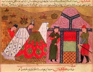 Ms.Sup.Pers.1113. fol. 66v Das Lager von Dschingis Khan (ca. 1162-1227) aus einem Buch von Rashid al-Din (1247-1318)