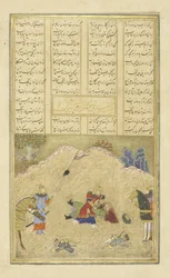 Bizhan tötet Haman, Illustration aus dem Shahnama (Buch der Könige), von Abul-Qasim Mansur Firdawsi (ca. 934-ca. 1020), 1444