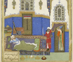 (Detail) Tahminah kommt zu Rustam, Illustration aus dem Shahnama (Buch der Könige), von Abul-Qasim Mansur Firdawsi (ca. 934-ca. 1020), 1444