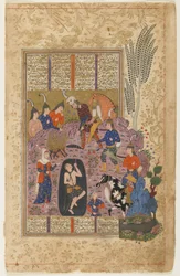 Rustam rettet Bijan aus der Grube aus einem Shahnama