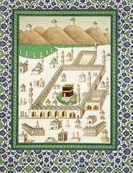 Schematische Ansicht von Mekka, die Quabah zeigend, aus einem Buch über persische Keramik