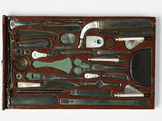 Werkzeugkasten, der die Heilige Familie darstellt, ca. 1830