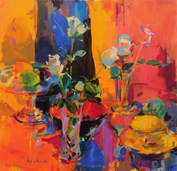 Stillleben mit Rosen und Früchten