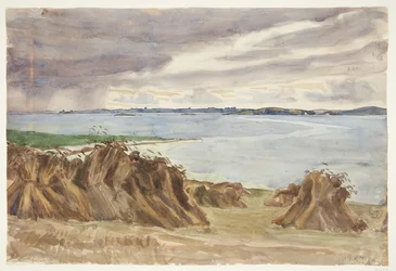 Roggen im Trab. Katterød rev. Im Hintergrund Bjørnø