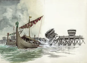Abriss der London Bridge beim Wikingerangriff unter der Führung von Olaf dem Nordmann im Jahr 1014