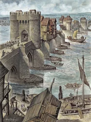 Rekonstruktion der Alten London Bridge wenige Jahre nach ihrem Bau, Blick nach Nordwesten