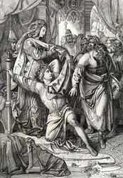 Der poetische Wettstreit auf der Wartburg in Deutschland im Jahr 1207: die Minnesänger wetteifern in poetischen Spielen, der Troubadour Heinrich von Ofterdingen wird von der Gräfin beschützt