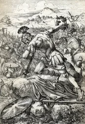 Der Selbstmord des römischen Generals Varus (Publius Quinctilius Varus) auf seinem Schwert in der Schlacht im Teutoburger Wald