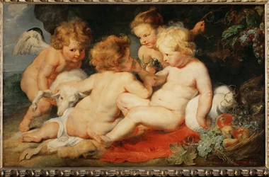 Christkind mit Johannes dem Täufer und zwei Engeln