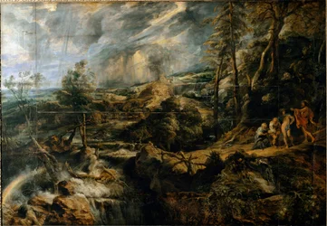 Landschaft mit Sturm und den alten Phrygiern Philemon und Baucis