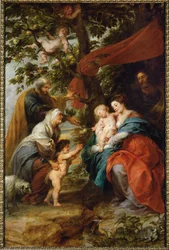 Die Heilige Familie ruht unter einem Apfelbaum