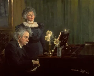 Edvard Grieg begleitet seine Frau am Flügel