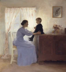 Eine Mutter und Kind im Innenraum