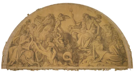Die Wasserwelt lauscht dem Leierspiel des Arion, Bogenfeld. Karton zu den Deckenbildern der Münchner Glyptothek