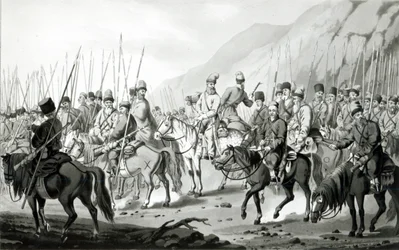 Verschiedene Stämme russischer Kosaken in Marschordnung, 1813