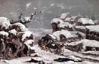 Der umgestürzte Wagen. Drucke, die Philibert Louis Debucourt (1755 - 1832) zugeschrieben werden. Private Sammlung.