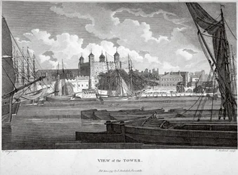 Blick auf den Tower of London mit Booten auf der Themse, ca. 1790
