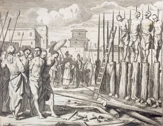 Die Pfählung einiger Rebellen, Bestrafung: Massaker durch Pfählung, veröffentlicht 1672