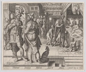 Jonadab berät Amnon, aus Die Geschichte von Tamar und Amnon, Platte 1, 1559