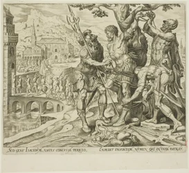 Die Israeliten finden Achior an einen Baum gebunden, Platte zwei aus Die Geschichte von Judith und Holofernes