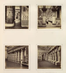 Blick durch ägyptische Säulen in klassische Skulpturen, ca. 1859