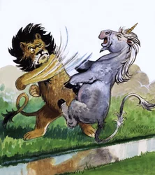 Löwe schlägt Einhorn