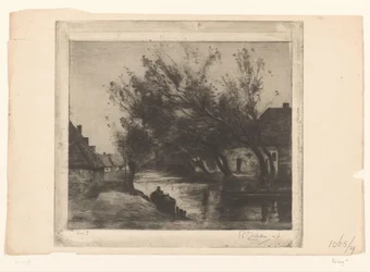Dorfszene mit Graben und Booten