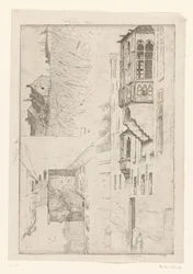 Kornfeld mit Häusern und zwei Ansichten von Häusern in einer Stadt