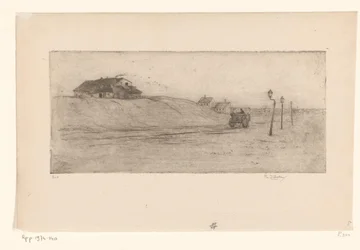 Landschaft mit Häusern, Laternen und Wagen