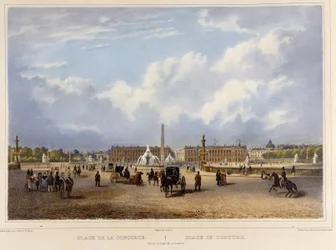 La Place de la Concorde (Obelisk) - in "Promenade dans Paris et ses environs", entworfen von Jacottet und Benoist, ca. 1840