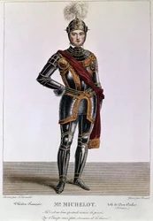 Herr Michelot in der Rolle des Don Carlos in Victor Hugos Hernani. Gravur von Benoist. 19. Jahrhundert