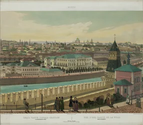 Blick auf Zamoskvorechye von der Kremlmauer aus einem Panoramablick auf Moskau in 10 Teilen, ca. 1848