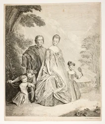 Die Familienpromenade, auch genannt Philippe Mercier, seine erste Frau und Familie