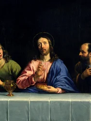 Das Abendmahl genannt „Das kleine Abendmahl“ (Detail) Gemälde von Philippe de Champaigne (1602-1674). Paris. Louvre Museum