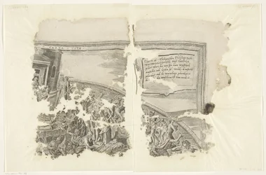 Rechteroberer Ecke eines Drucks der Szene von Cebes (Tabula Cebetis Carta Vitae)